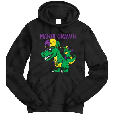 Mardi Gras Grawr Trex Voodoo Dab Dinosaur Tie Dye Hoodie