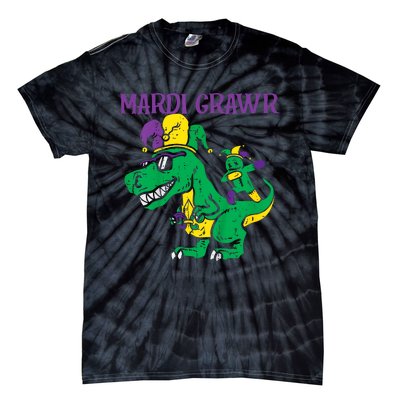 Mardi Gras Grawr Trex Voodoo Dab Dinosaur Tie-Dye T-Shirt