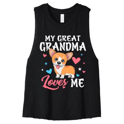 My Great Grandma Loves Me Corgi Dog For Mother's Day Women's Racerback Cropped Tank