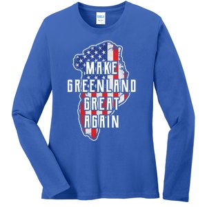 Make Greenland Great Again 51st State Usa Flag Retro Meaningful Gift Ladies Long Sleeve Shirt