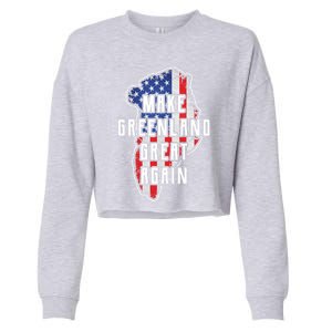 Make Greenland Great Again 51st State Usa Flag Retro Meaningful Gift Cropped Pullover Crew