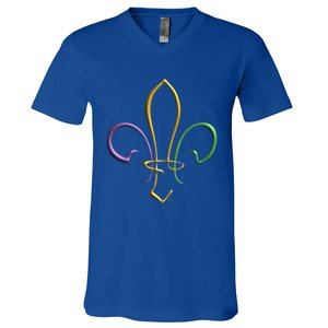 Mardi Gras Gold Purple Green Fleur De Lis Gift V-Neck T-Shirt