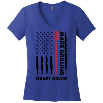 Make Grilling Great Again Funny Bbq Pitmaster American Flag Gift Women's V-Neck T-Shirt