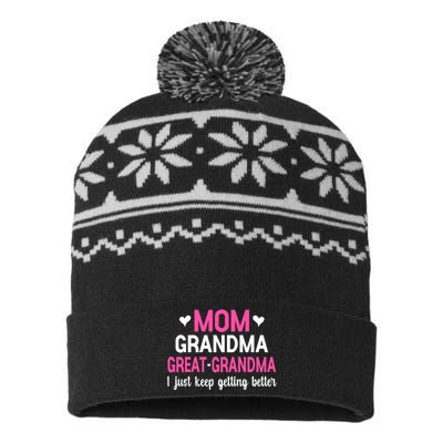 Mom Grandma Great Grandma I Just Keep Getting Better Mother USA-Made Snowflake Beanie