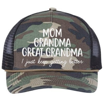 Mom Grandma Great Grandma I Keep Getting Better Mom Gifts Retro Rope Trucker Hat Cap