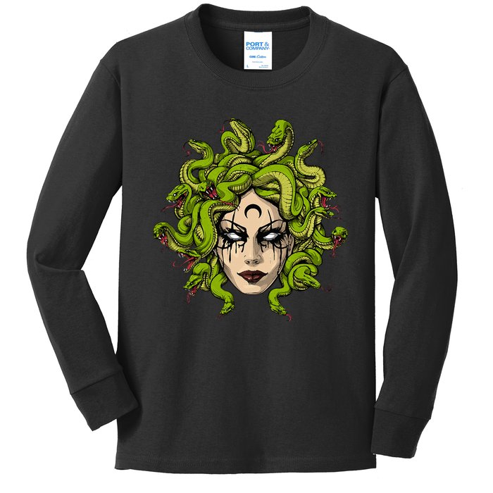 Medusa Greek Goddess Snakes Ancient Greece Mythology Gothic Kids Long Sleeve Shirt