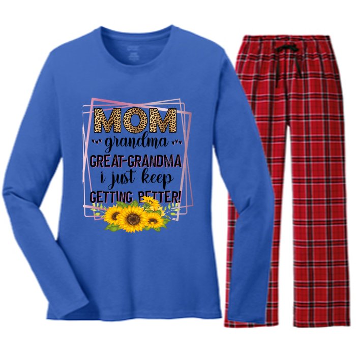 Mom Grandma Greatfunny Giftgrandma I Just Keep Getting Better Leopard Gift Women's Long Sleeve Flannel Pajama Set 