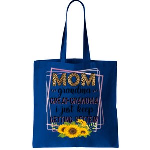 Mom Grandma Greatfunny Giftgrandma I Just Keep Getting Better Leopard Gift Tote Bag