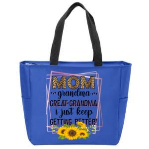 Mom Grandma Greatfunny Giftgrandma I Just Keep Getting Better Leopard Gift Zip Tote Bag