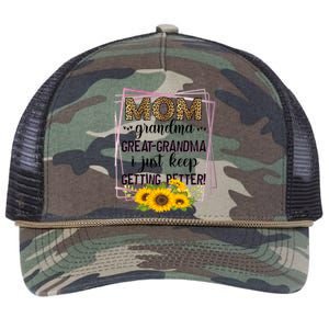 Mom Grandma Greatfunny Giftgrandma I Just Keep Getting Better Leopard Gift Retro Rope Trucker Hat Cap