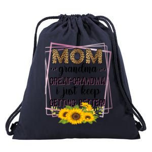 Mom Grandma Greatfunny Giftgrandma I Just Keep Getting Better Leopard Gift Drawstring Bag