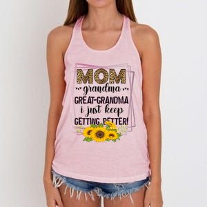 Mom Grandma Greatfunny Giftgrandma I Just Keep Getting Better Leopard Gift Women's Knotted Racerback Tank