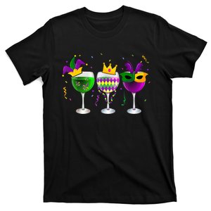 Mardi Gras Glass Of Wine Funny Drinking Wine Festival Parade T-Shirt