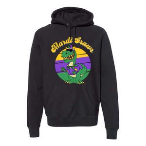 Mardi Gras Grawr T Rex Dinosaur Mardi Gras Premium Hoodie