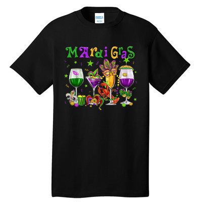 Mardi Gras Glass Of Wine Drinking Team Wine Festival Parade Tall T-Shirt