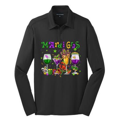 Mardi Gras Glass Of Wine Drinking Team Wine Festival Parade Silk Touch Performance Long Sleeve Polo