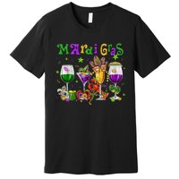 Mardi Gras Glass Of Wine Drinking Team Wine Festival Parade Premium T-Shirt