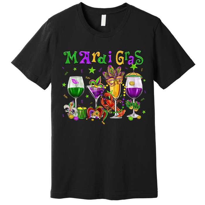 Mardi Gras Glass Of Wine Drinking Team Wine Festival Parade Premium T-Shirt