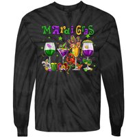 Mardi Gras Glass Of Wine Drinking Team Wine Festival Parade Tie-Dye Long Sleeve Shirt