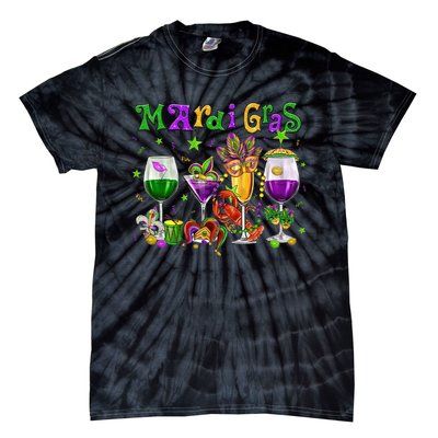 Mardi Gras Glass Of Wine Drinking Team Wine Festival Parade Tie-Dye T-Shirt