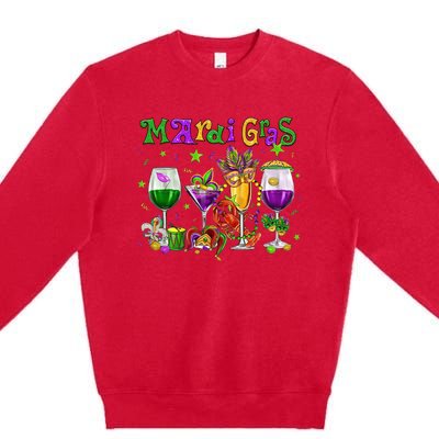 Mardi Gras Glass Of Wine Drinking Team Wine Festival Parade Premium Crewneck Sweatshirt