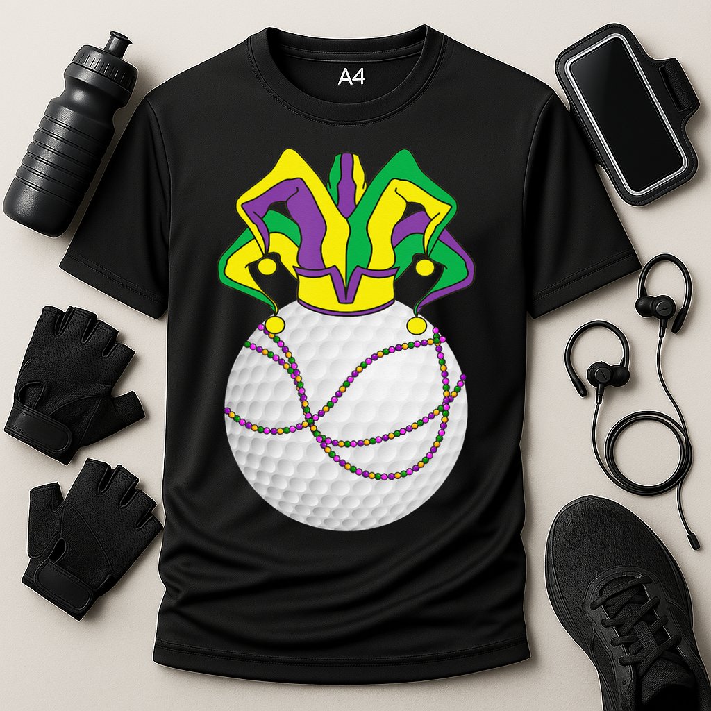 Mardi Gras Golf Jester Hat Funny Festival Party Cooling Performance Crew T-Shirt