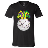 Mardi Gras Golf Jester Hat Funny Festival Party V-Neck T-Shirt