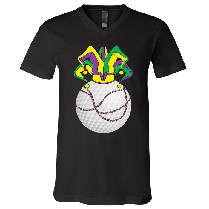 Mardi Gras Golf Jester Hat Funny Festival Party V-Neck T-Shirt