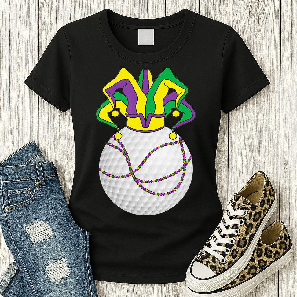 Mardi Gras Golf Jester Hat Funny Festival Party Womens T-Shirt