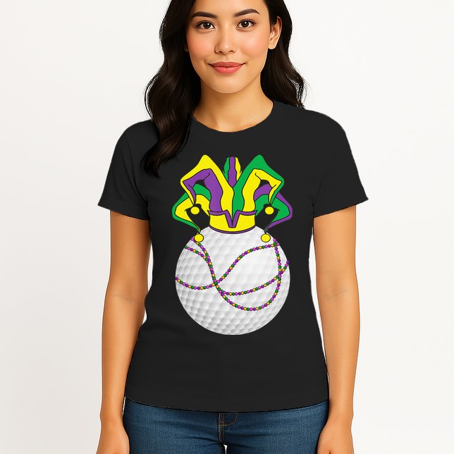 Mardi Gras Golf Jester Hat Funny Festival Party Womens T-Shirt