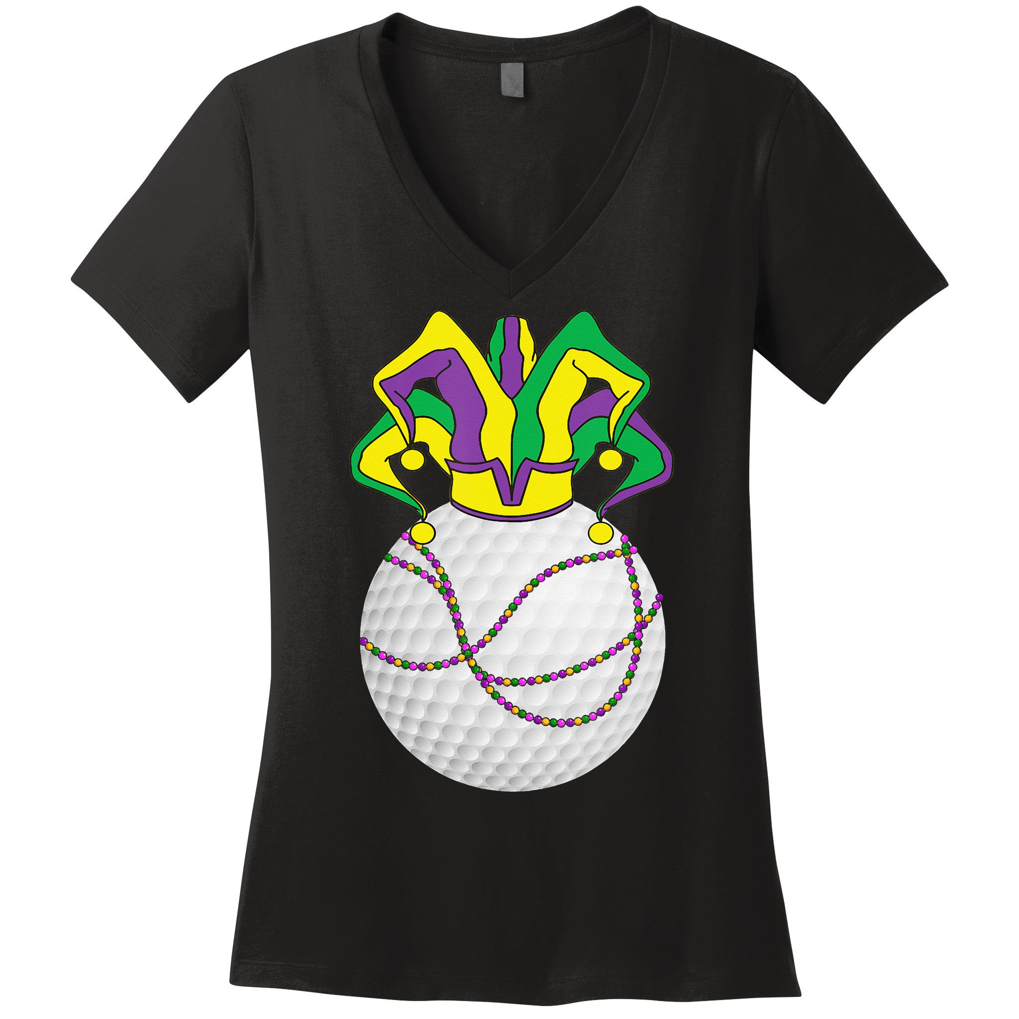 Mardi Gras Golf Jester Hat Funny Festival Party Women's V-Neck T-Shirt