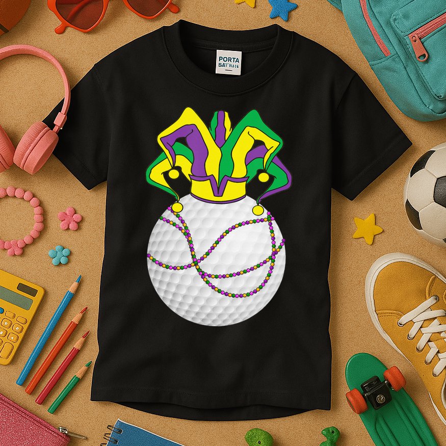 Mardi Gras Golf Jester Hat Funny Festival Party Kids T-Shirt