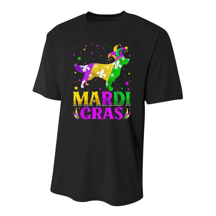 Mardi Gras Golden Retriever Dog Lover Carnival Jester Youth Performance Sprint T-Shirt