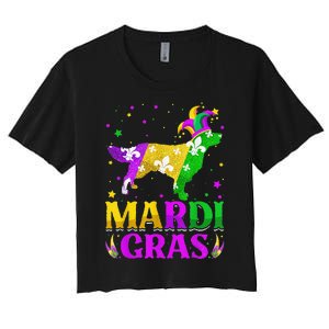 Mardi Gras Golden Retriever Dog Lover Carnival Jester Women's Crop Top Tee