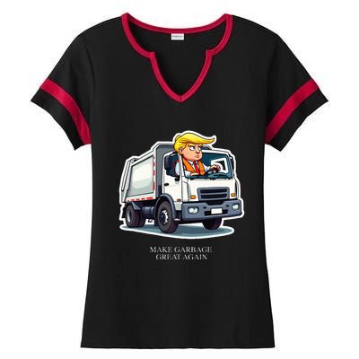 Make Garbage Great Again Funny Trump Garbage Truck Design Ladies Halftime Notch Neck Tee