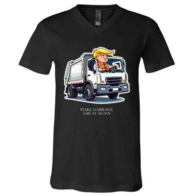 Make Garbage Great Again Funny Trump Garbage Truck Design V-Neck T-Shirt