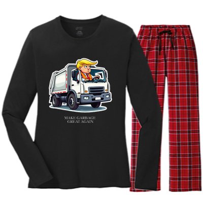 Make Garbage Great Again Funny Trump Garbage Truck Design Women's Long Sleeve Flannel Pajama Set 