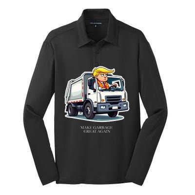 Make Garbage Great Again Funny Trump Garbage Truck Design Silk Touch Performance Long Sleeve Polo