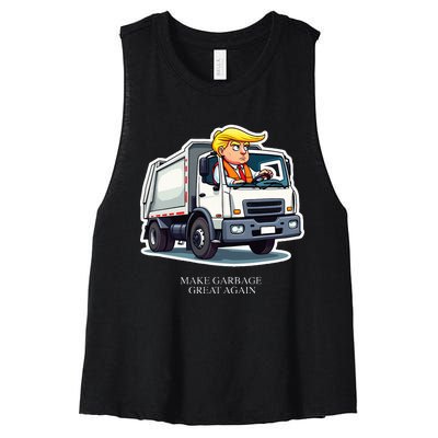 Make Garbage Great Again Funny Trump Garbage Truck Design Women's Racerback Cropped Tank