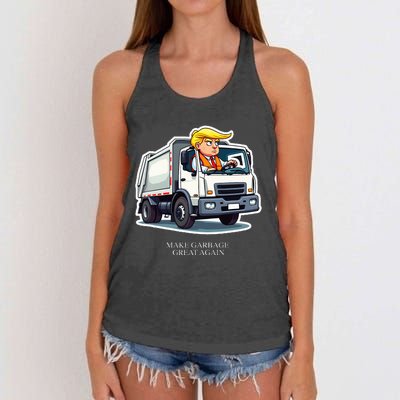 Make Garbage Great Again Funny Trump Garbage Truck Design Women's Knotted Racerback Tank