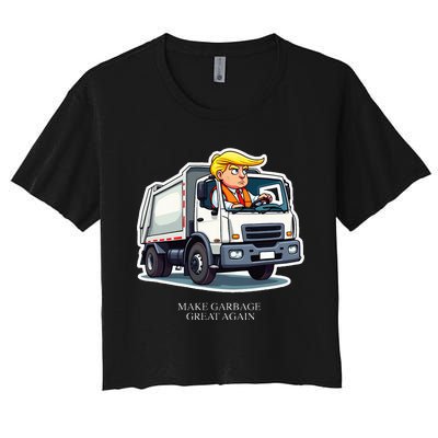 Make Garbage Great Again Funny Trump Garbage Truck Design Women's Crop Top Tee