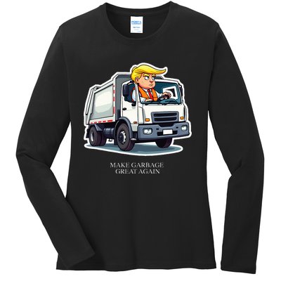 Make Garbage Great Again Funny Trump Garbage Truck Design Ladies Long Sleeve Shirt