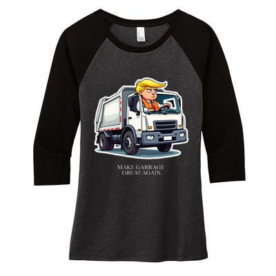 Make Garbage Great Again Funny Trump Garbage Truck Design Women's Tri-Blend 3/4-Sleeve Raglan Shirt