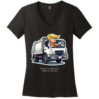 Make Garbage Great Again Funny Trump Garbage Truck Design Women's V-Neck T-Shirt