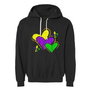 Mardi Gras Hearts Garment-Dyed Fleece Hoodie