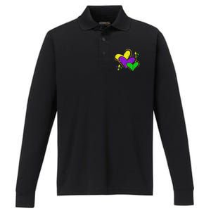 Mardi Gras Hearts Performance Long Sleeve Polo