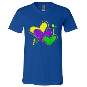 Mardi Gras Hearts V-Neck T-Shirt