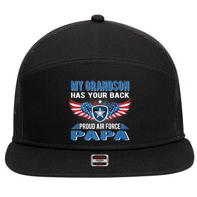 My Grandson Has Your Back Gift Proud Air Force Papa Grandpa Gift 7 Panel Mesh Trucker Snapback Hat