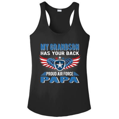 My Grandson Has Your Back Gift Proud Air Force Papa Grandpa Gift Ladies PosiCharge Competitor Racerback Tank