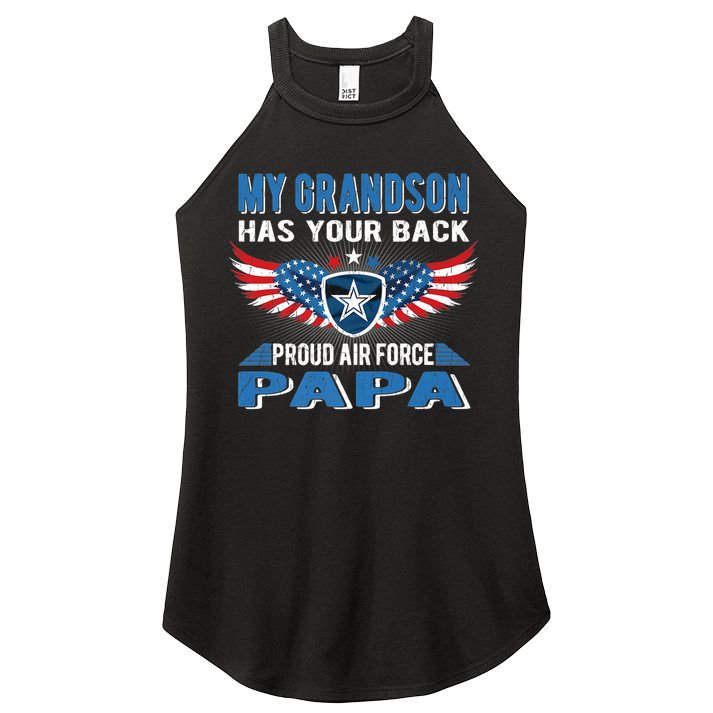 My Grandson Has Your Back Gift Proud Air Force Papa Grandpa Gift Women's Perfect Tri Rocker Tank